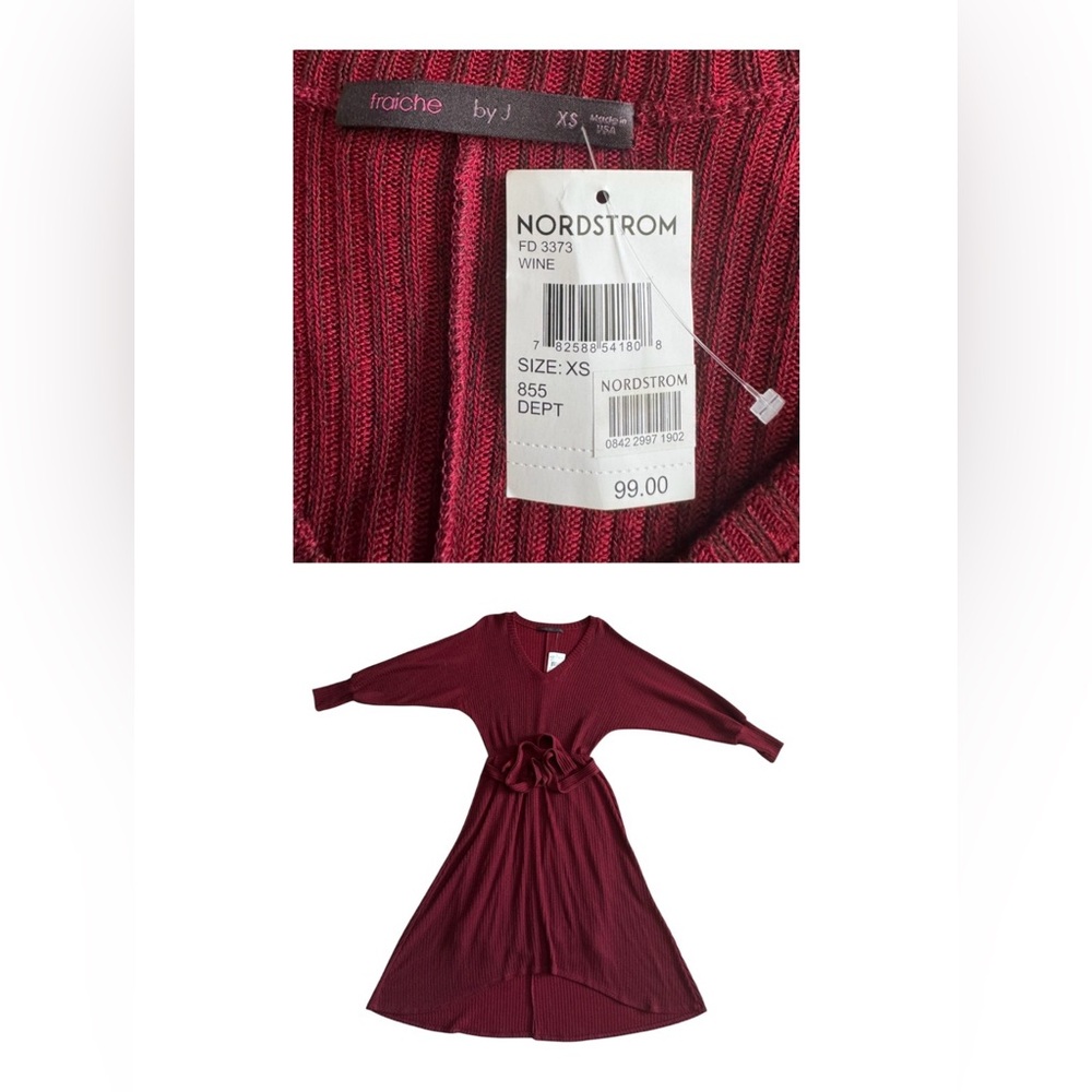 Fraiche by J Nordstrom Warm and Cozy Sweater Dress Burgundy Wine Color Women XS